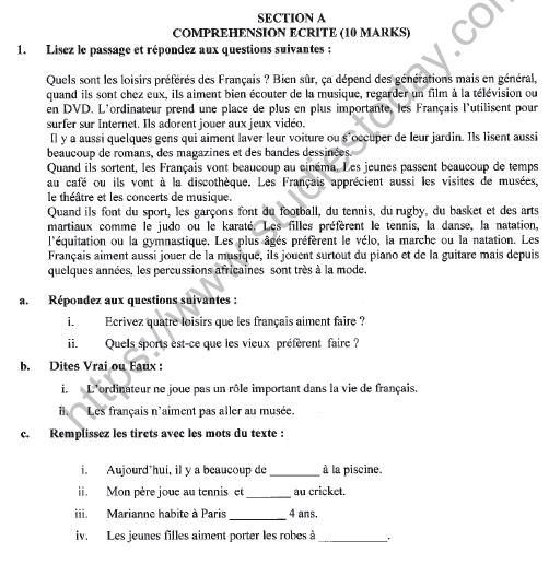 CBSE Class 9 French Question Paper Set F Solved 1
