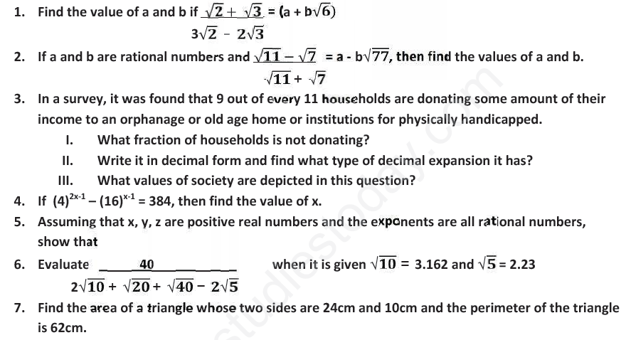 CBSE Class 9 Mathematics Revision Assignments Set B