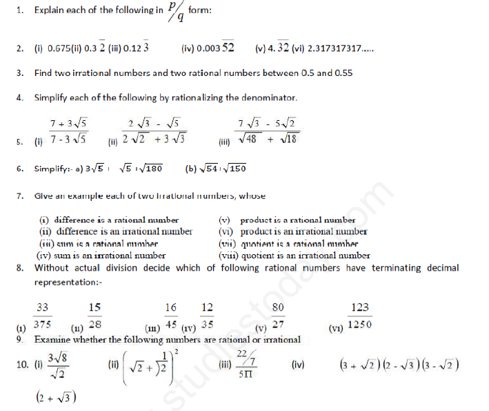 CBSE Class 9 Mathematics Revision Assignments Set F
