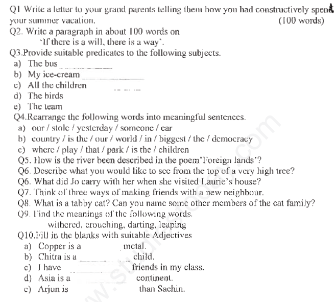 Revision Worksheet Class 6 English