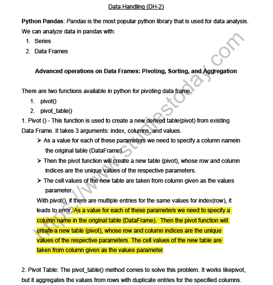 CBSE Class 11 Information Practice Data Handling Notes 1