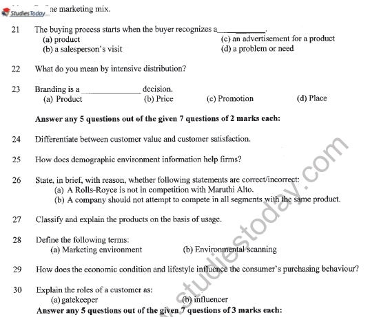 CBSE Class 11 Marketing Question Paper Set D Solved 4