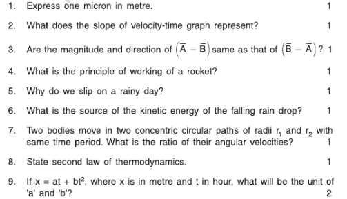 CBSE Class 11 Physics Sample Paper Set T
