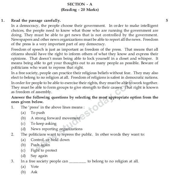 CBSE Class 9 English Communicative Sample Paper Set 5