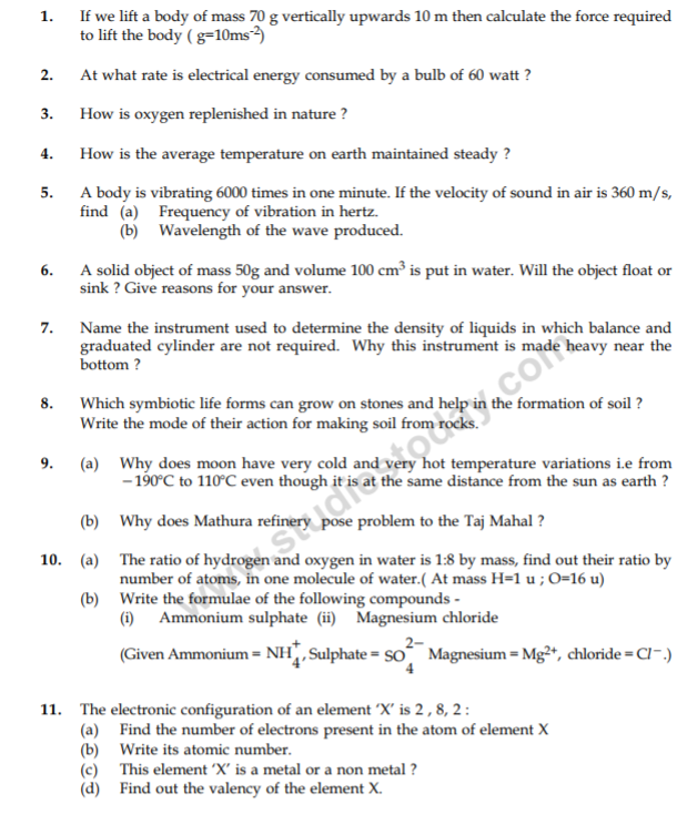 class_9_Science_Questions_paper_7