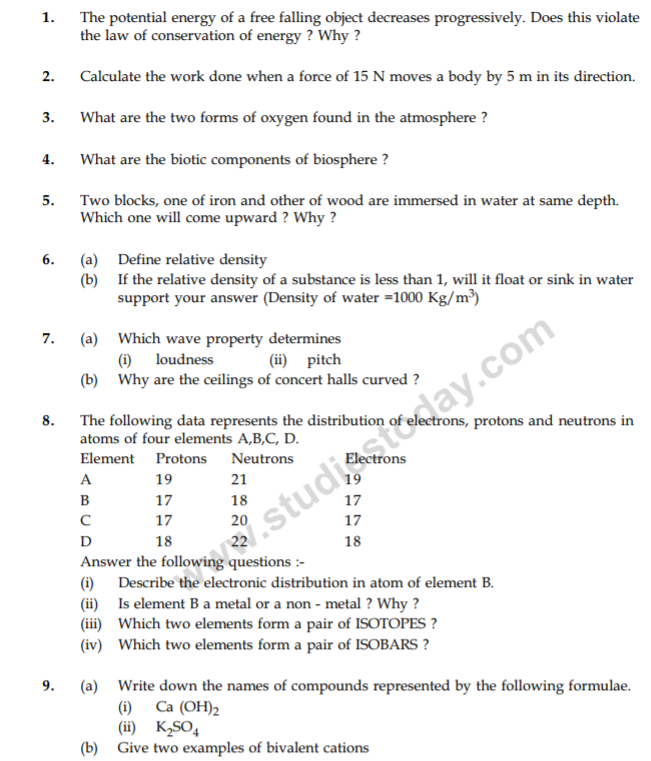 class_9_Science_Questions_paper_8