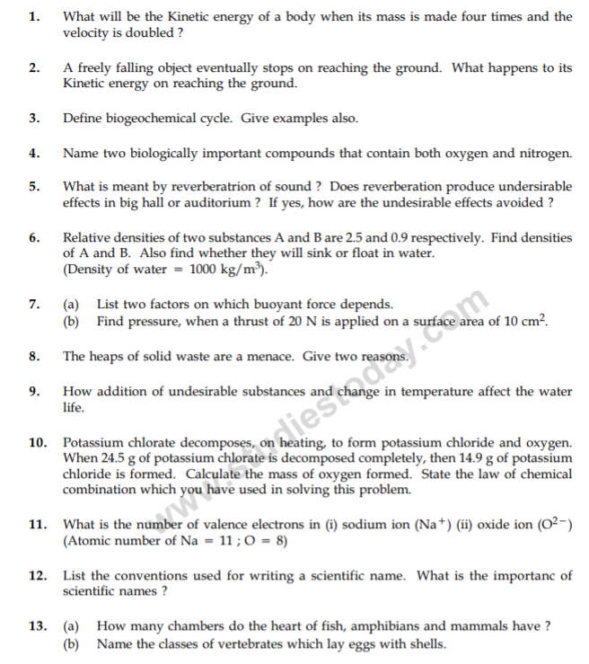 class_9_Science_Questions_paper_9