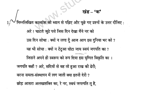 CBSE _Class _12 Hindi_Question_Paper
