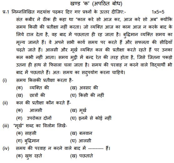 CBSE Class 6 Hindi Sample Paper Set M