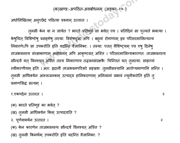 CBSE Class 10 Sanskrit Sample Paper 2013 (3).