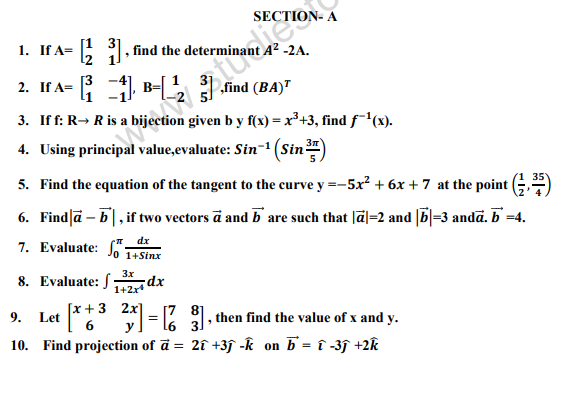 CBSE Class 12 Mathematics Sample Paper 2013 (11)