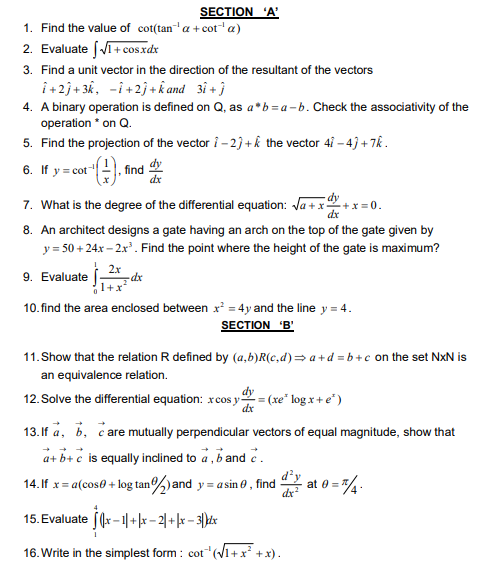 CBSE Class 12 Mathematics Sample Paper 2014 (9)