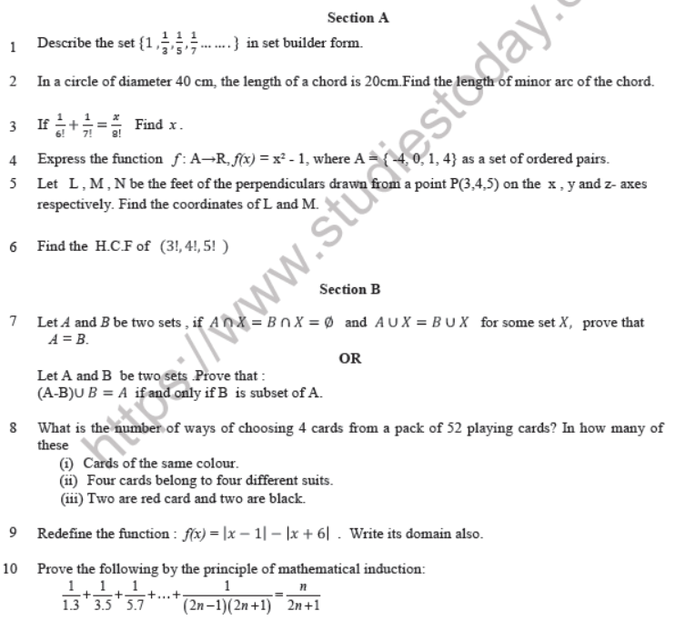 CBSE Class 11 Mathematics Question Paper Set L Solved