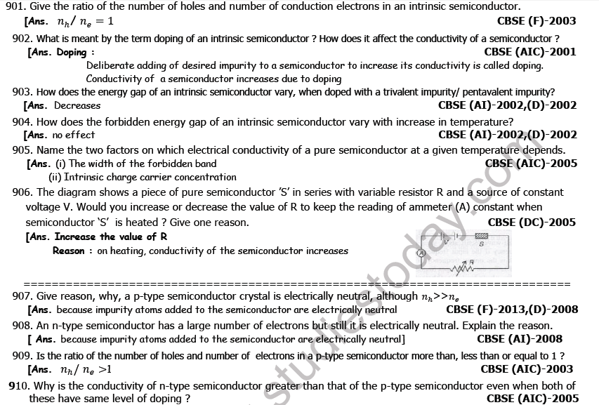 Class 12 Physics Semiconductor Electronic Devices Boards Questions