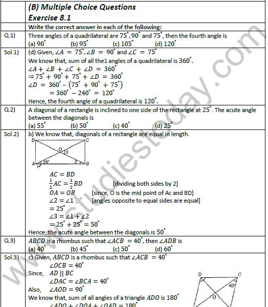NCERT Class 9 Mathematics Chapter 8 Quadrilaterals Exemplar Solutions