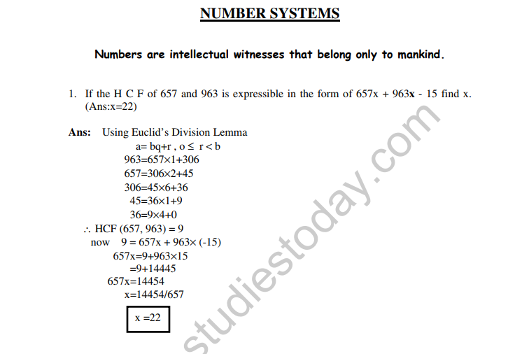 Class 10 Mathematics HOTs Number Systems