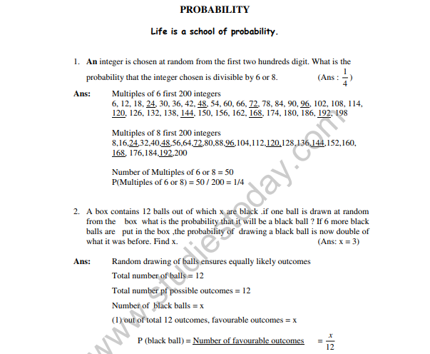 Class 10 Mathematics HOTs Probability