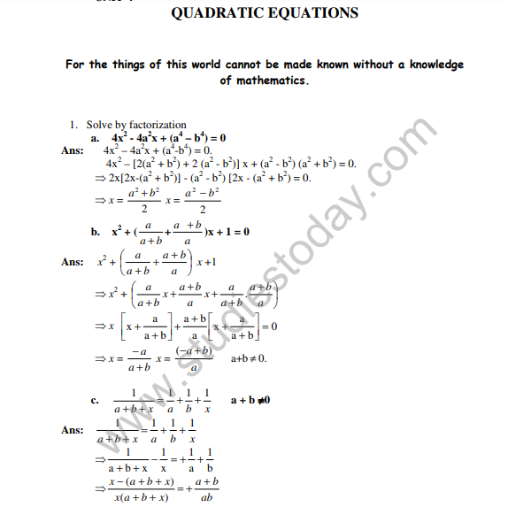 Class 10 Mathematics HOTs Quadratic Equations