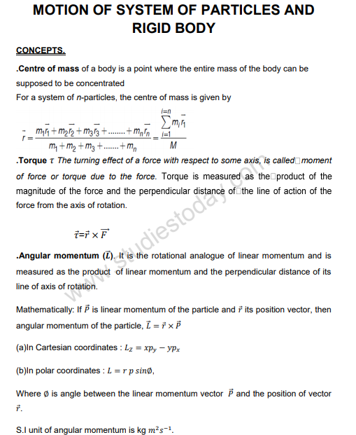 Class_11_Physics_notes_for_Motion_of_System_of_Particles_and_Rigid_Body