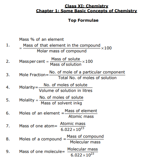 Class_11_Some_Basic_Concepts_of_Chemistry_FORMULAE