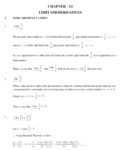 CBSE Class 11 Maths Limit and Derivatives