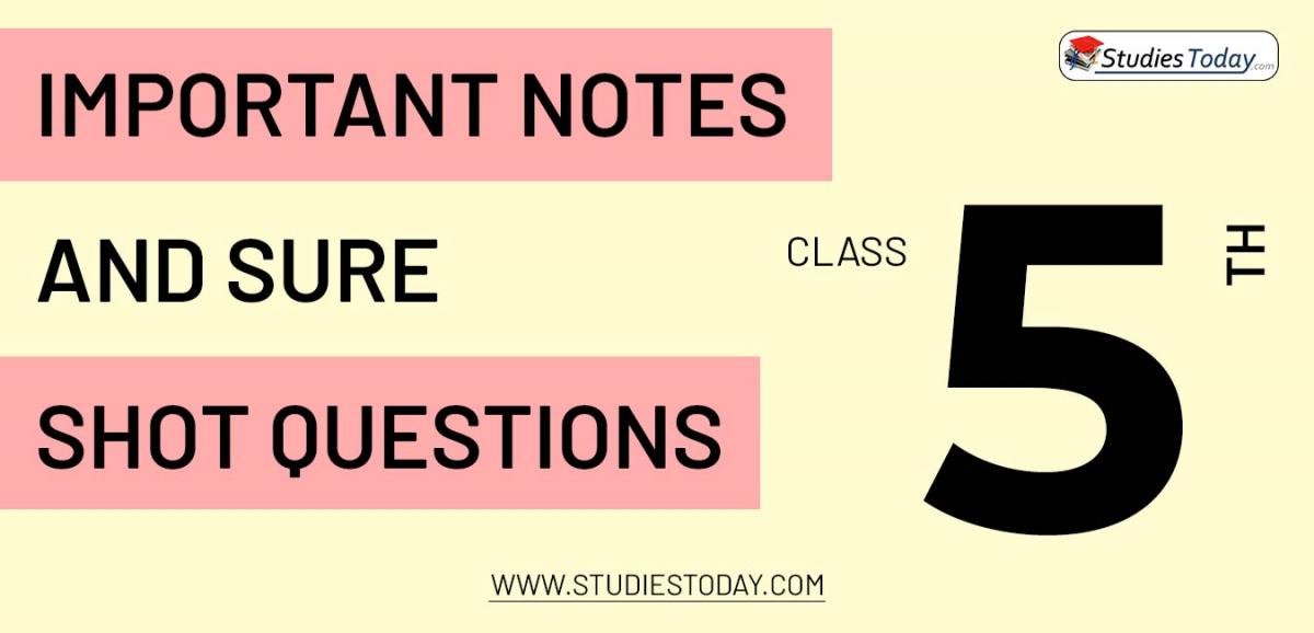 Important notes and sure shot questions for Class 5