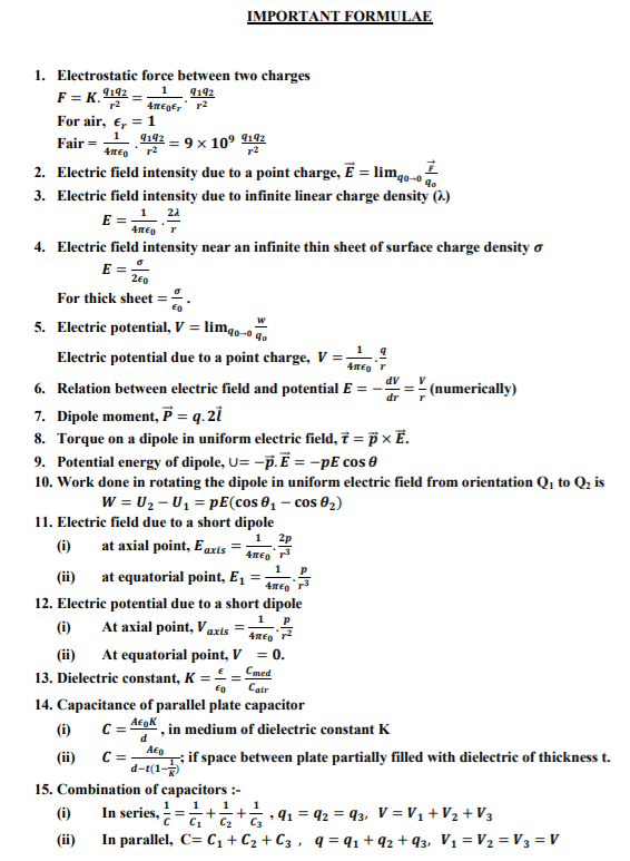 Physics Formula Chart Pdf