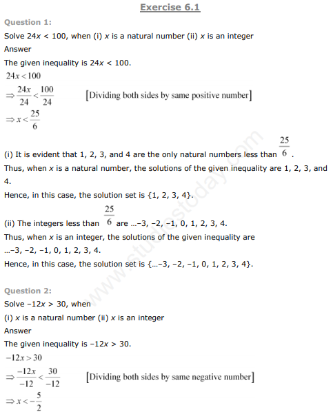 class 11 maths exercise 5.1 solutions linear inequalities
