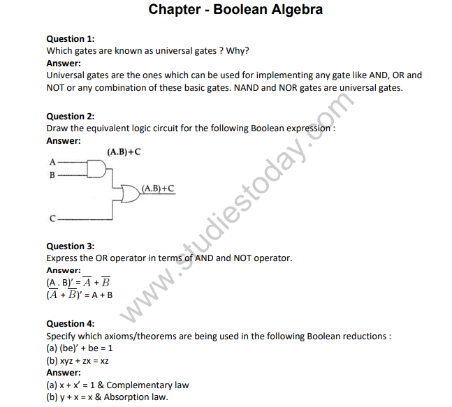 Class_12_Computer_Science_Boolean_Algebra