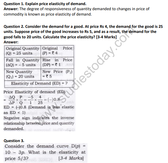 Ncert Solutions Class 12 Economics Elasticity Of Demand