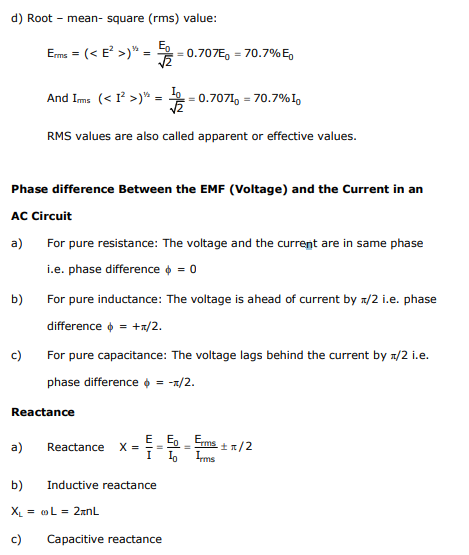 Class 12 Physics Notes - Alternating Current