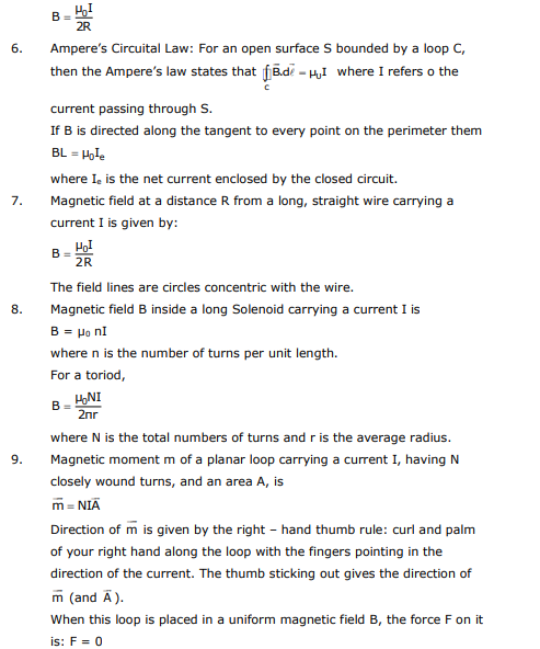 Class 12 Physics Notes - Moving Charges and Magnetism