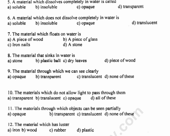 Class_6 Science Sorting Out Materials MCQs