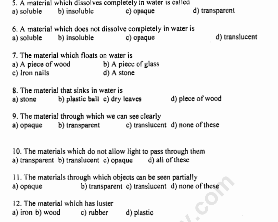 CBSE Class 6 Science Sorting Materials Into Groups MCQs Multiple Choice Questions