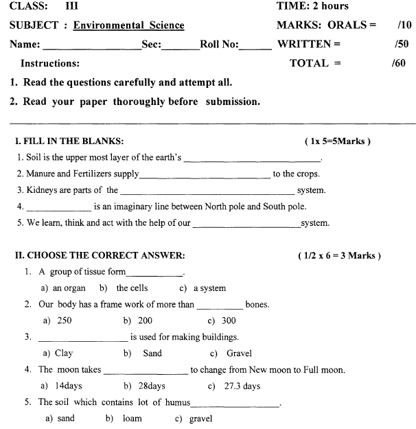 Cbse 3rd Standard English Worksheets