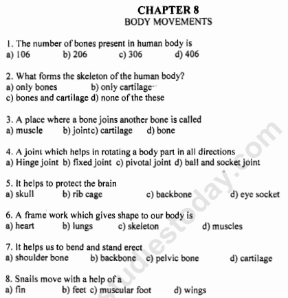 cbse class 6 science body movements mcqs set b multiple choice