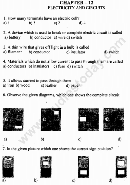 cbse class 6 science electricity and circuit mcqs multiple choice questions for science