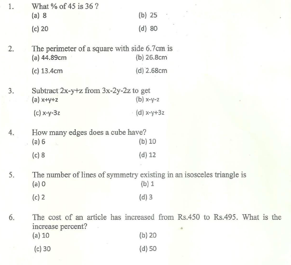 Mathematics Multiple Choice Questions With Answers Pdf Grade 2