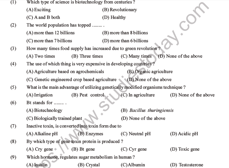 NEET Biology Biotechnology and its Applications MCQs Set B