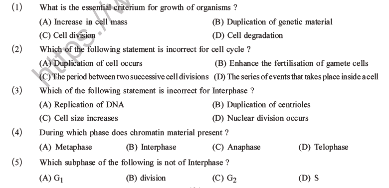 NEET Biology Cell Cycle MCQs Set A