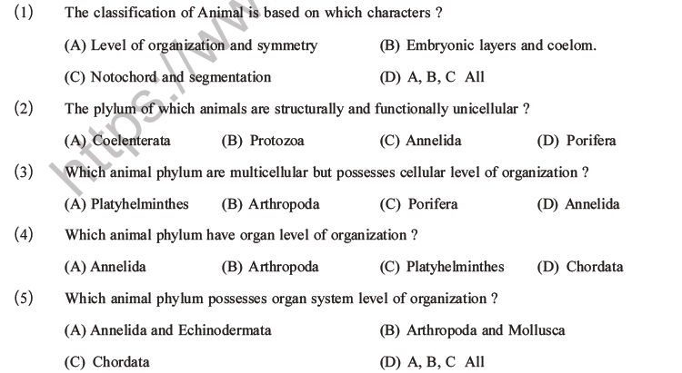 NEET Biology Classification of Animal Kingdom MCQs Set A, Multiple Choice  Questions