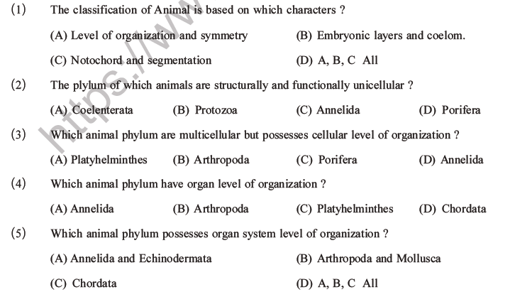 NEET Biology Classification of Animal Kingdom MCQs Set A