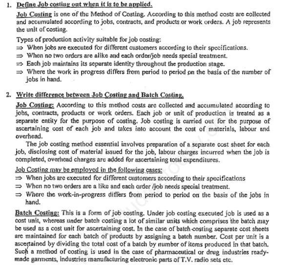 CA IPCC Contract Costing Job and Batch Costing Notes