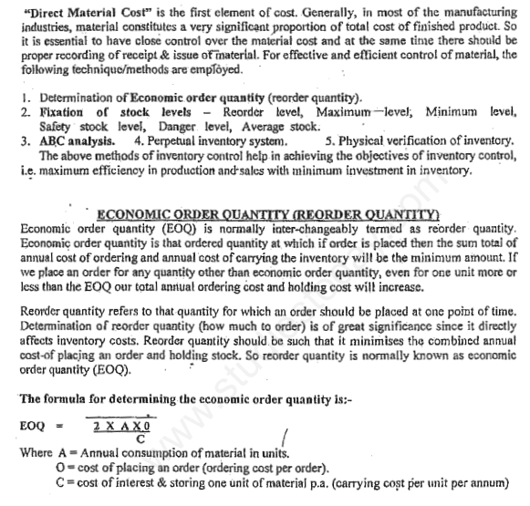 CA IPCC Direct Material Cost Questions