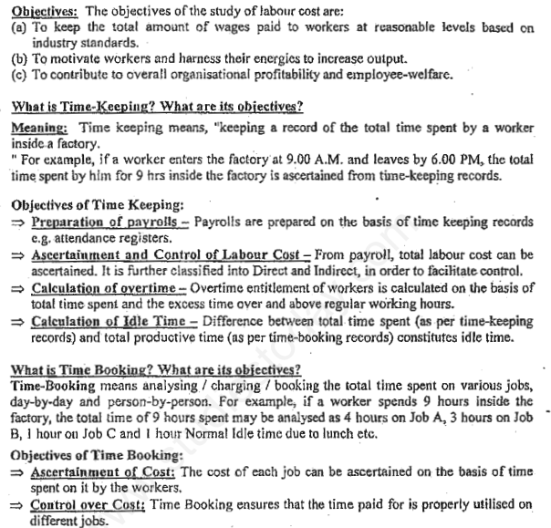 CA IPCC Labour Cost Notes