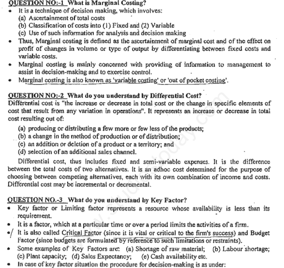 CA IPCC Marginal Costing Notes