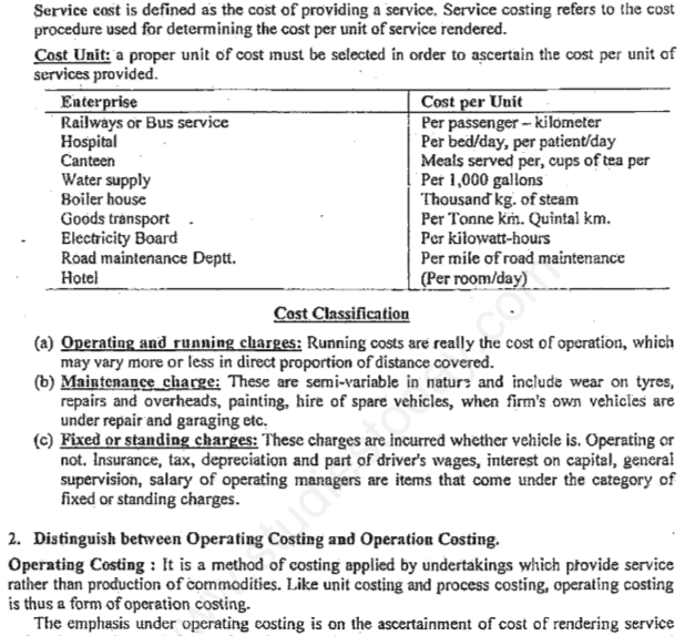 CA IPCC Operating Cost Notes