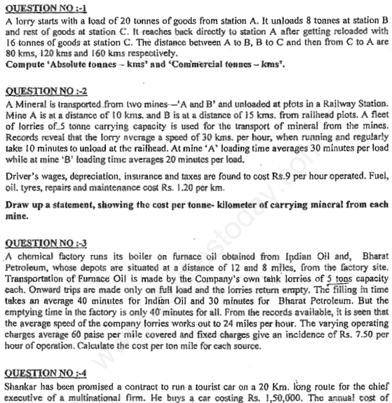 CA IPCC Operating Costing Questions