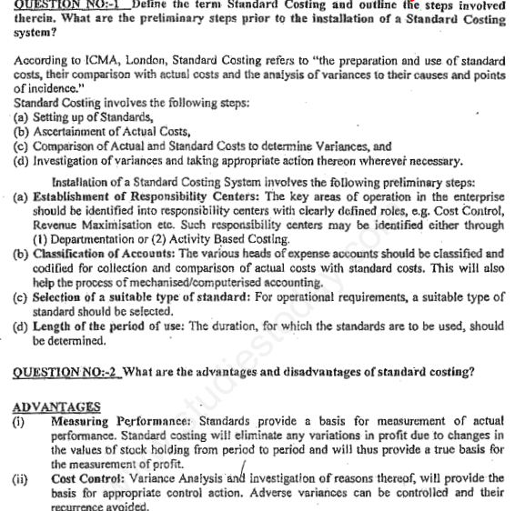 CA IPCC Standard Costing Notes