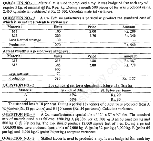 CA IPCC Standard Costing Questions